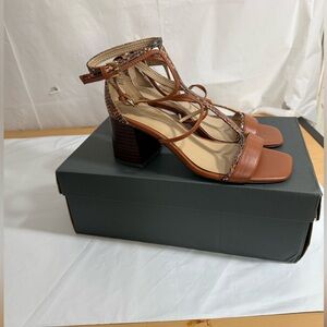 Ann Taylor Neveah snake print trim leather block heel sandals size 6.5 women